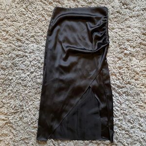Zara black satin/silk midi skirt
